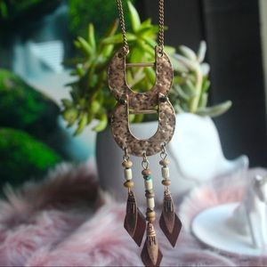 Chain and Wood Long Rustic Fall Sweater Necklace